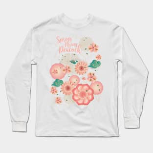 Elegant Floral Ornament, Spring Peach Garden, Decorative Pink Flowers, blossom sakuras pattern, Spring Dream Flying Peacock, Chinese Traditional background Vintage Long Sleeve T-Shirt